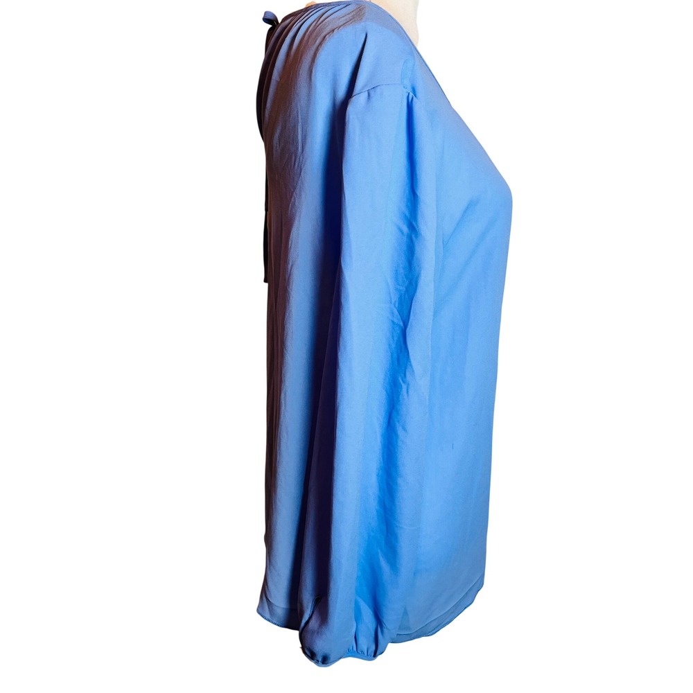 J. Crew Women Blue Long Sleeve Tie Back Gathered Neck Blouse Size 6 soft Classic - Picture 2 of 11